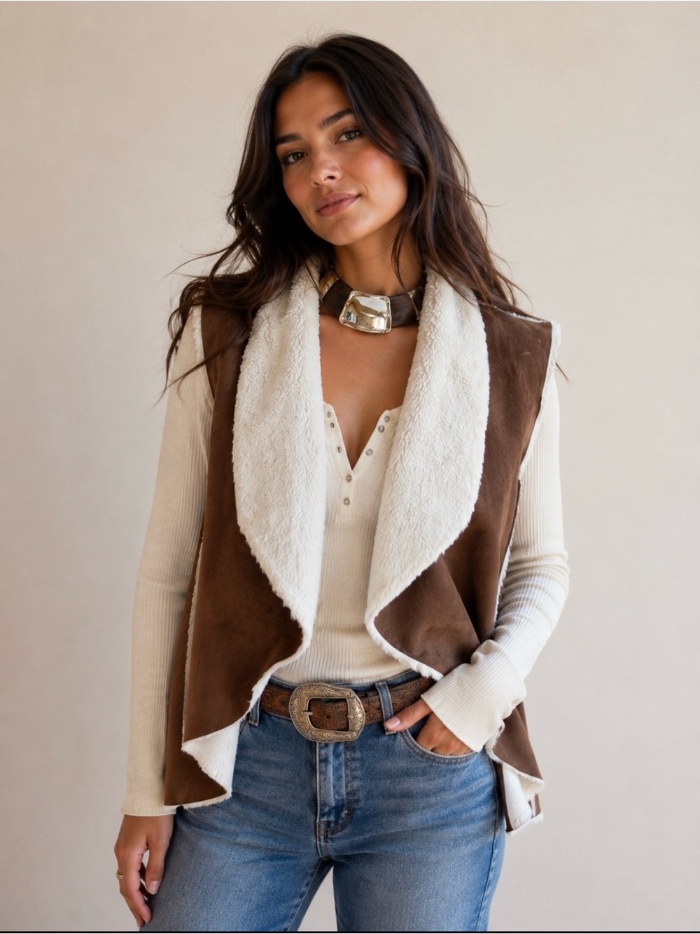 New York Yoki Faux Suede Faux Fur Vest size XL